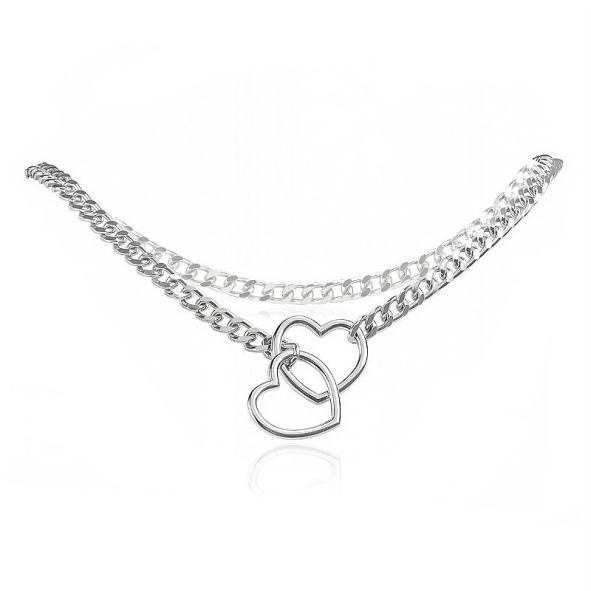 Coleira de Corrente com 2 Corações na Ponta