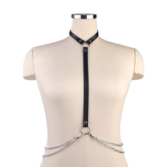 Harness Feminino de Couro e Correntes - YOUVIBE