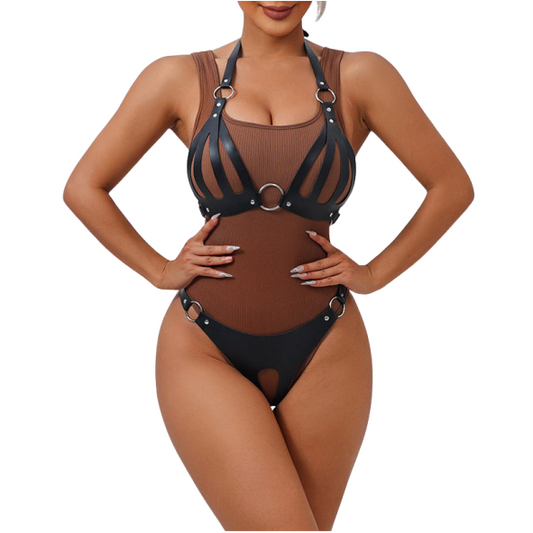 Conjunto Sutiã e Calcinha de Bondage em Couro - YOUVIBE