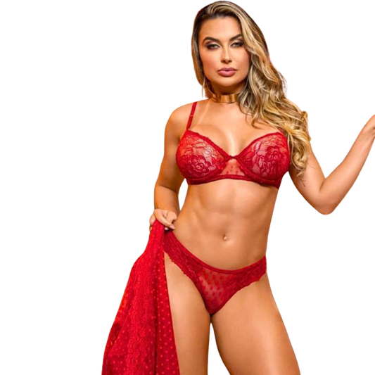 Conjunto de Robe, Sutiã e Calcinha - Y7146V