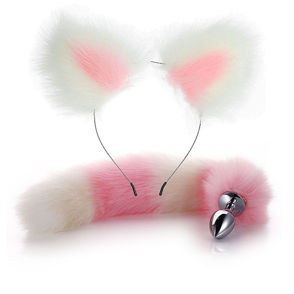 Kit Rabo de Raposa com Tiara de Orelhas