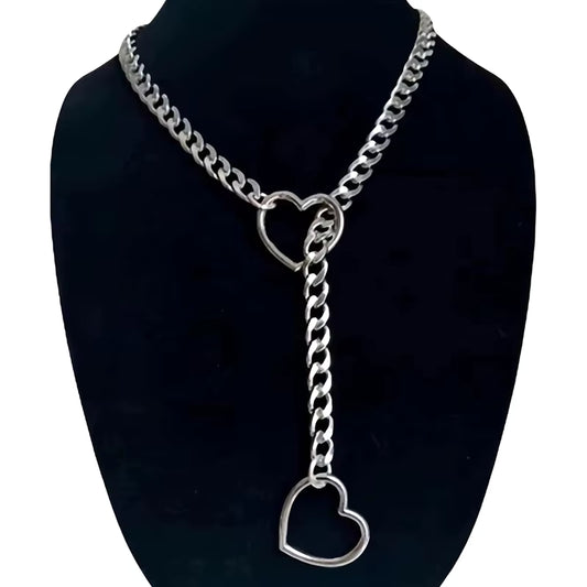 Coleira de Corrente com 2 Corações na Ponta