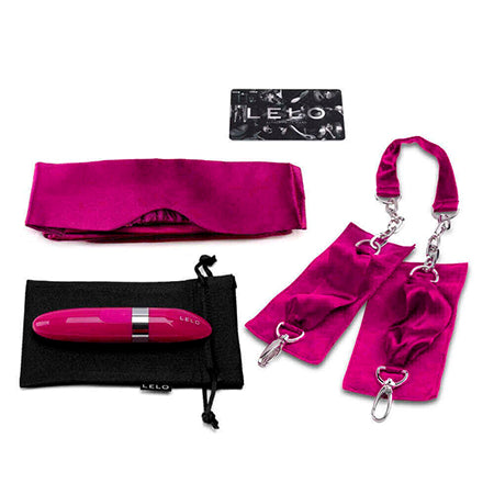 Kit Sensual com Venda em Seda, Algema e Estimulador de Clítoris em Forma de Batom com Vibração Multivelocidade