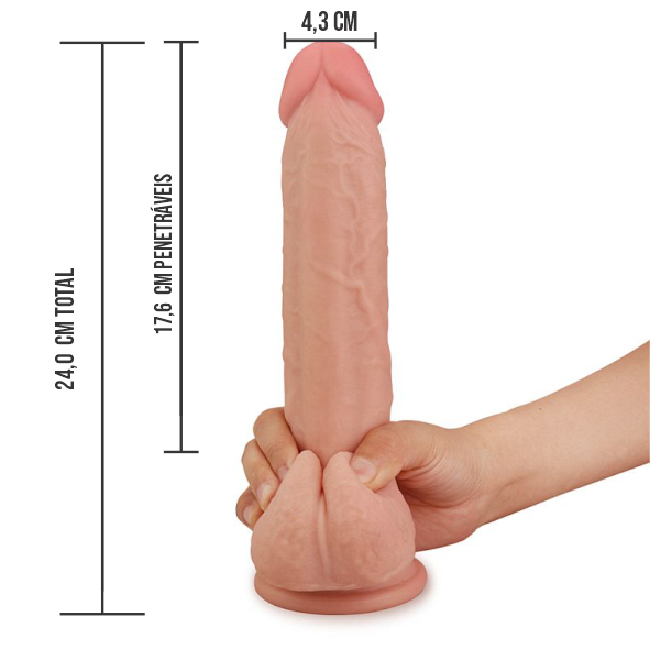 Pênis 24x4,3cm DUPLA CAMADA COM VENTOSA - GET LUCKY 9.0