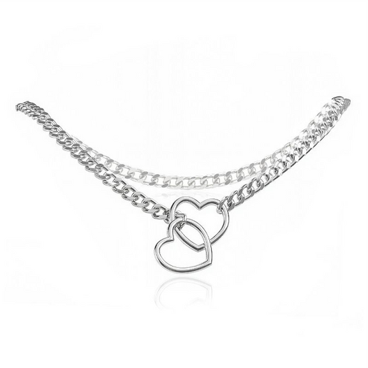 Coleira de Corrente com 2 Corações na Ponta