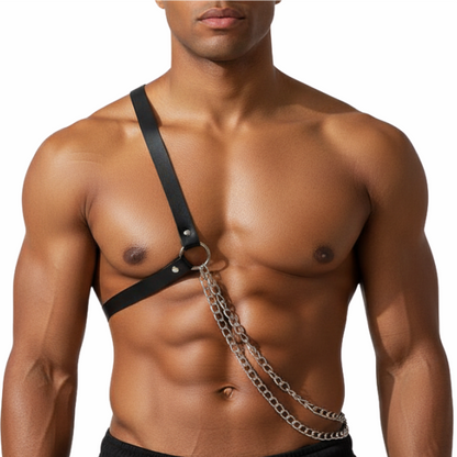 Harness Masculino em Couro e Corrente - 2cm X 100cm - SI - 9347