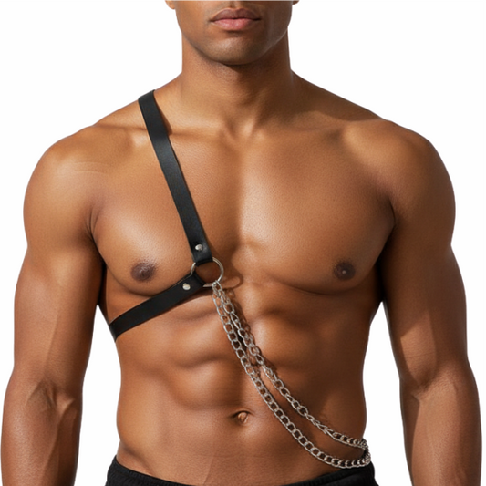 Harness Masculino em Couro e Corrente - 2cm X 100cm - SI