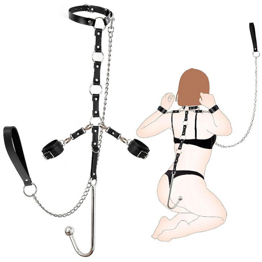 Algema com Coleira e Gancho Anal em Aço - SI