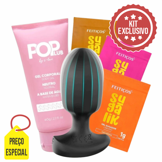KIT 05 - PLUG VIBRADOR POR APP + SUGADOR LÍQUIDO + LUBRIFICANTE