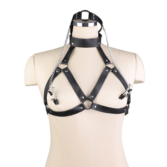 Kit Harness - Coleira, Mordaça e Prendedor de Mamilos - YOUVIBE