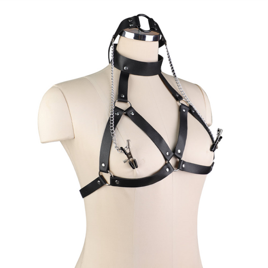 Kit Harness - Coleira, Mordaça e Prendedor de Mamilos - YOUVIBE