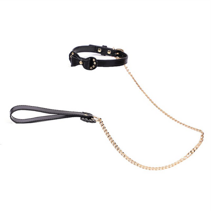 Coleira Preta com Guia de corrente Luxo