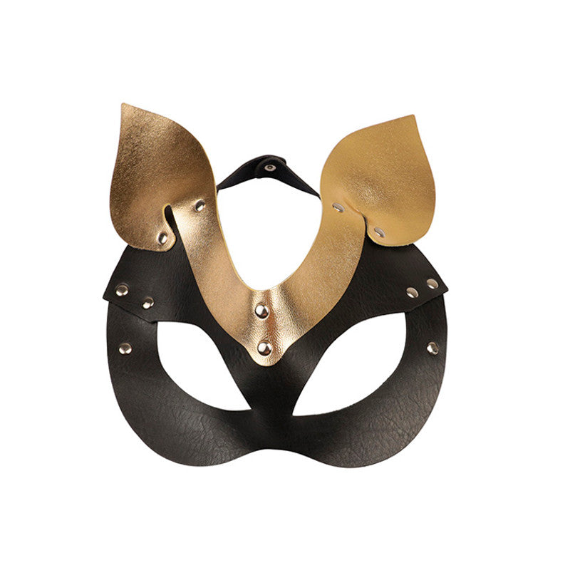 Máscara Sado Mulher Gato em Couro Sintético com Detalhes Dourado