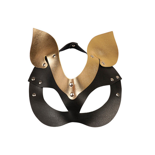 Máscara Sado Mulher Gato em Couro Sintético com Detalhes Dourado