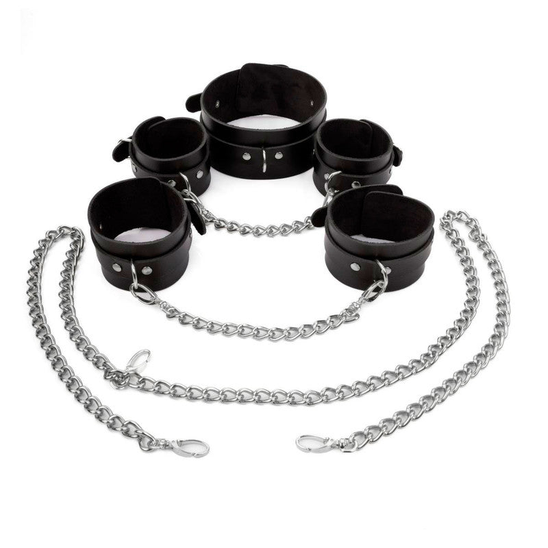 Kit Restritor Dom com Coleira, Algemas, Tornozeleira e Corrente