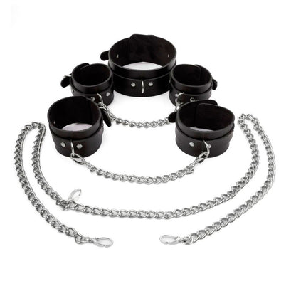 Kit Restritor Dom com Coleira, Algemas, Tornozeleira e Corrente