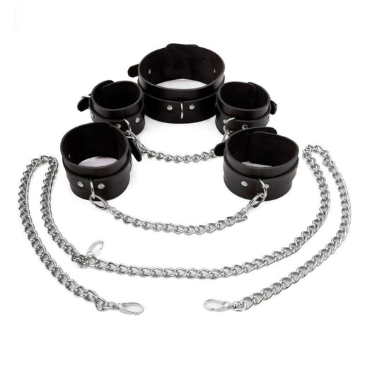Kit Restritor Dom com Coleira, Algemas, Tornozeleira e Corrente