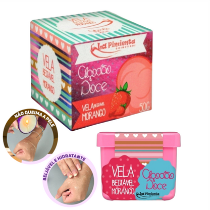 Vela Beijável para Massagem 50g - Morango