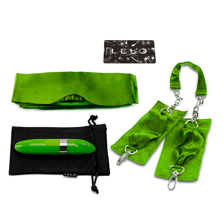 Kit Sensual com Venda em Seda, Algema e Estimulador de Clítoris em Forma de Batom com Vibração Multivelocidade