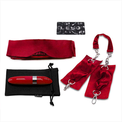 Kit Sensual com Venda em Seda, Algema e Estimulador de Clítoris em Forma de Batom com Vibração Multivelocidade