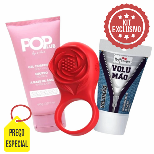 KIT 09 - ANEL VIBRADOR APP + VOLUMÃO + LUBRIFICANTE